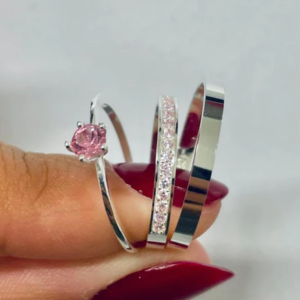 Par De Aliança De Namoro 2mm Prata Com 15 Pedras De Zircônia + Anel Solitário - Imagem 4