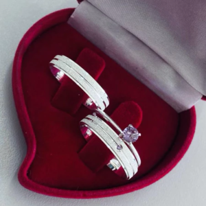 Aliança De Namoro Com Pedra Roxa e Anel Solitário Prata 950 - Imagem 4
