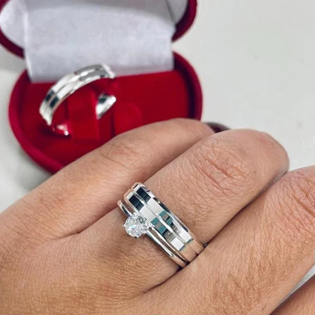 Aliança De Namoro 5mm Joias De Compromisso Com Anel Solitário De Prata