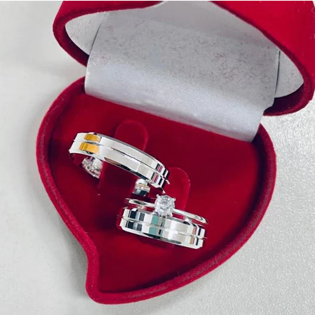 Aliança De Namoro 5mm Joias De Compromisso Com Anel Solitário De Prata